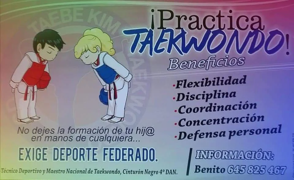 Cartel taekwondo Taebe Kim (Contenido transcrito en artículo)