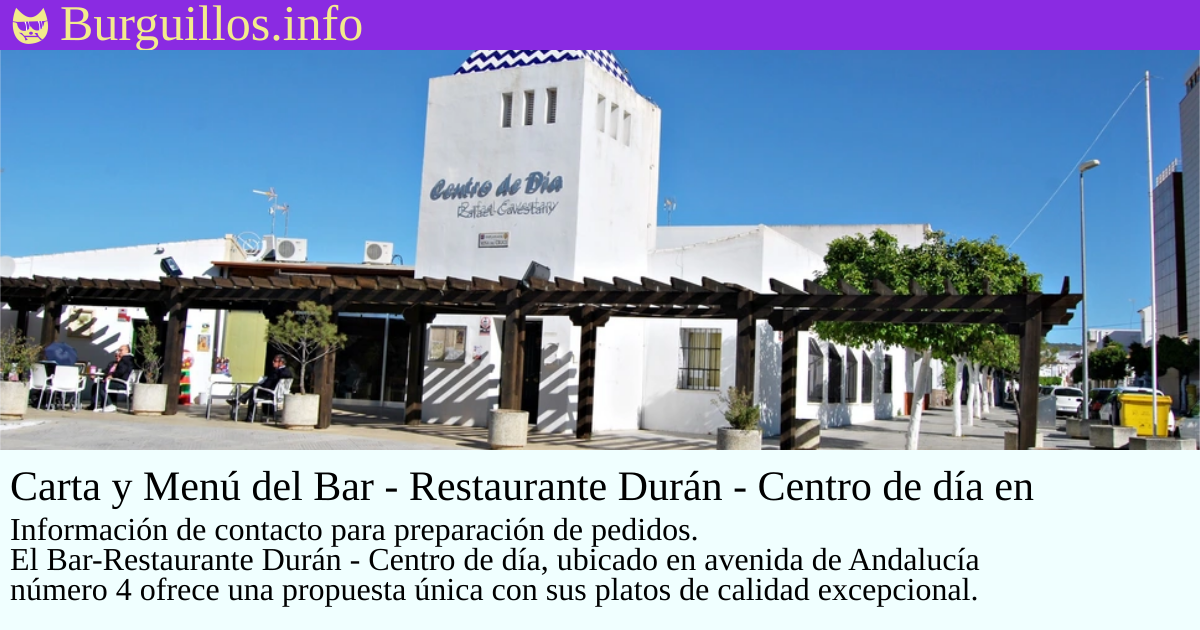 Portada de Carta y Menú del Bar - Restaurante Durán - Centro de día en Burguillos.